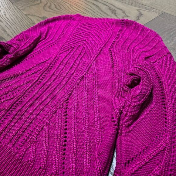 Ralph Lauren Pointelle Knit Cotton Blend Sweater in Fuchsia Berry Pink - Picture 11 of 14